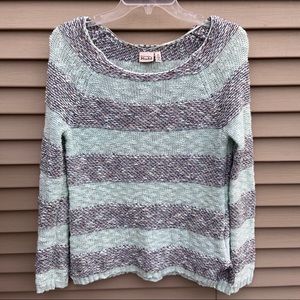 EUC Mudd knit aqua gray striped sweater